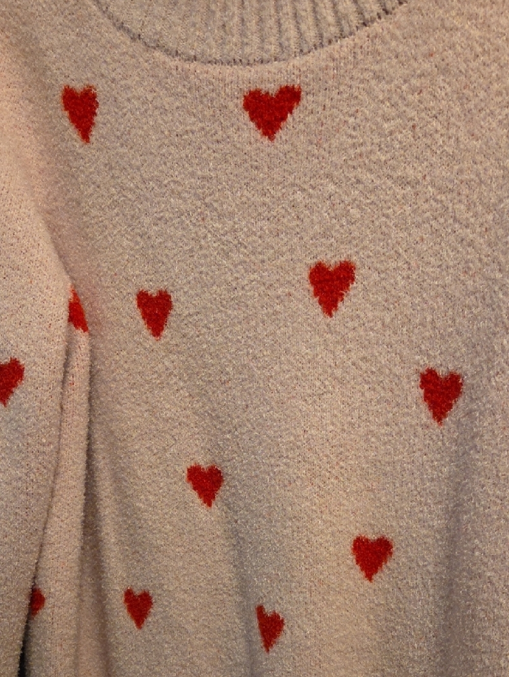 Light Pink Crewneck Sweater with Red Hearts - Picture 6 of 6
